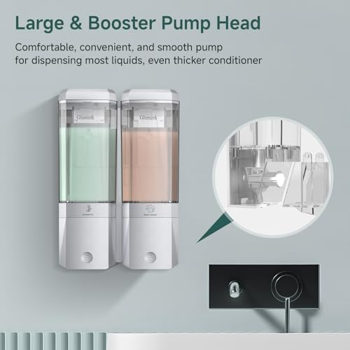 Shampoo and Conditioner Dispenser 2 Chamber No Drill Shower Soap Dispenser Wall Mounted Shampoo Conditioner Body Wash Dispenser 2 * 500ml Refillable Shower Dispenser for Bathroom Hotel, Silver