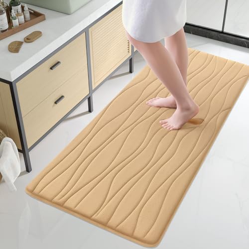 Buganda Memory Foam Bathroom Rug Mat 70x24, Extra Soft and Absorbent Bath Mats, Machine Washable Bath Rugs for Bathroom Floor,Tub and Shower, Beige - color: Beige, size: 70" X 24"