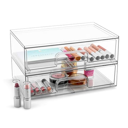 Sorbus Acrylic Storage Containers - 2 Pack, Stackable Storage Bins Set for Bathroom Organization - Clear Acrylic Drawer Organizers - Makeup Case Pull-Out Drawers (12.1’’ Wide) - size: 2 Pack, 12.1’’ Wide