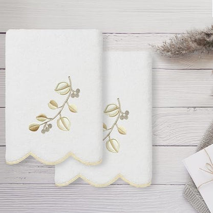 Jardin Turkish Cotton Scallop Towel-Beige-2 Pcs Hand Towel - color: Beige, size: 2 Pcs Hand Towel