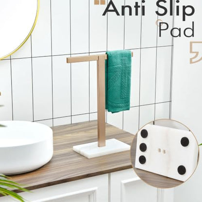 KOKOSIRI Hand Towel Holder Stand Towel Rack with Marble Base for Bathroom Kitchen Vanity Countertop, Champagne Bronze Stainless Steel 15.7'' Height THS0002-SM-CPG - color: Champagne Bronze, size: 1-Bar