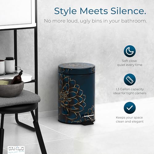 Sanilo Small Bathroom Trash Can with Lid [1.3 Gallon] - Lidded Tiny Trashcan for Garbage - Mini Metal Bin with Soft Closing Mechanism - Bath Room Accessoire Wastebin with Inner Bucket (Dahlia) - color: Dahlia