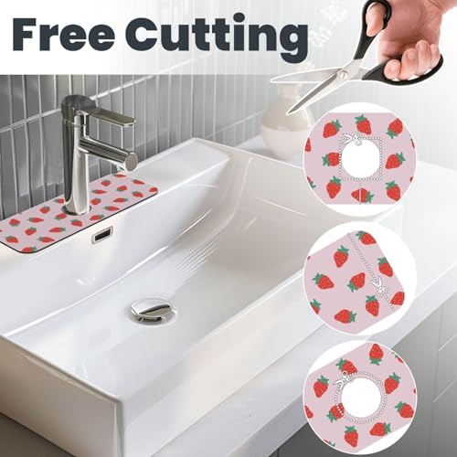Diatomite Faucet Mat for Kitchen Fast Drying Sink & Bathroom Counter, Super Absorbent Water Sink Protectors Prevent Moisture Buildup, Sink Splash Guard Strawberry Pattern - color: Strawberry1