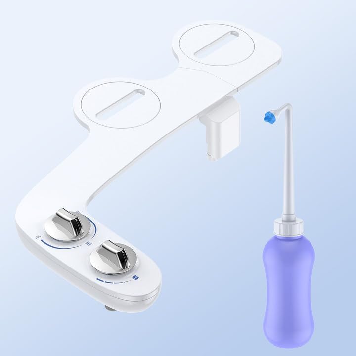 Bidet Attachment,Non-Electric Self-Cleaning Dual Nozzle Toilet Bidet, Cold Water Sprayer with Adjustable Pressure, Includes Portable Bidet Bottle for Women,Elderly,Postpartum Care & Personal Hygiene - color: Bidet and Bidet Portable