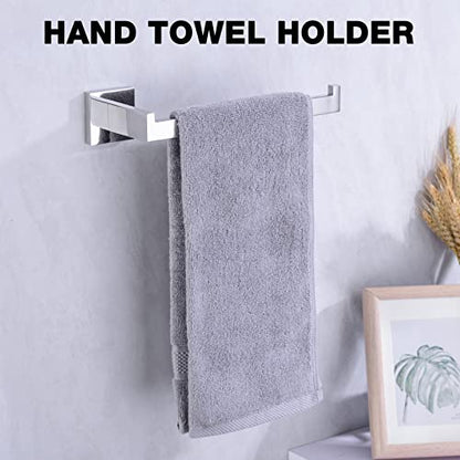 TRUSTMI Chrome 5-Piece Bathroom Hardware Set Wall Mount | SUS304 stainless steel, laser-welded seamless, 23.6" bar, 10.6" ring, 6.3" holder, 2 hooks, hardware included - color: Chrome