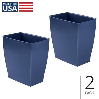 iDesign Small Plastic Bathroom Trash Can, Slim Rectangle Garbage Bin, 2-Pack | Bedroom, Office, Dorm, Navy Blue - color: Navy Blue, style: Pack of 2
