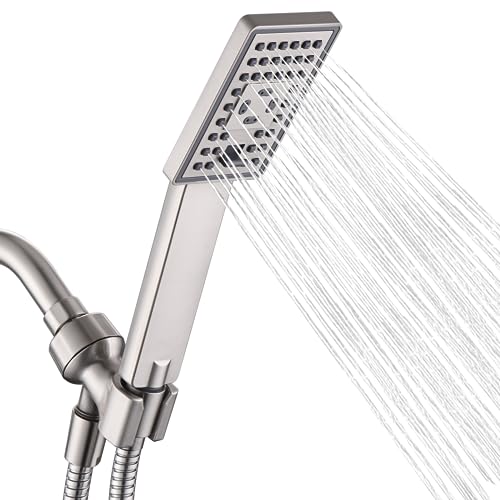 BRIGHT SHOWERS Handheld Shower Head Set High Pressure Hand Held Showerhead with 60 Inch Flexible Shower Hose and Adjustable Shower Arm Mount Bracket, 3 Spray Settings Shower Wand, Brushed Nickel - color: Brushed Nickel, size: 1.8 Gallon Per Minute