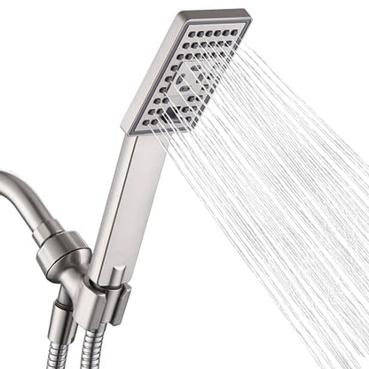 BRIGHT SHOWERS Handheld Shower Head Set High Pressure Hand Held Showerhead with 60 Inch Flexible Shower Hose and Adjustable Shower Arm Mount Bracket, 3 Spray Settings Shower Wand, Brushed Nickel - color: Brushed Nickel, size: 1.8 Gallon Per Minute