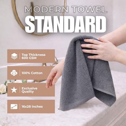 Set of 6 Luxurious Hand Towels for Bathroom, 16x28 inches, 100% Cotton, Ultra-Soft, Absorbent & Durable, 600GSM Bathroom Hand Towel - Ideal for Gym, Bath, Spa Use (Grey, 6 Pack) - color: Grey