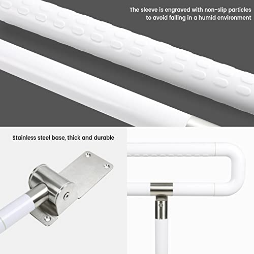Handicap Grab Bars Rails, 29.5 Inch Foldable Toilet Grab Bar Flip Up Arm Rails with Anti-Slip Grip Shower Assist Aid Safety Rails for Elderly Pregnant Women Disabled Handicap Bar - color: White