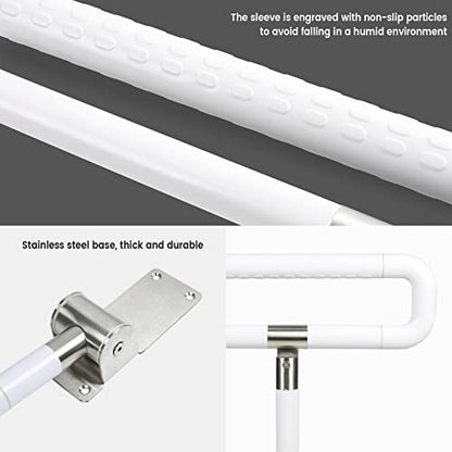 Handicap Grab Bars Rails, 29.5 Inch Foldable Toilet Grab Bar Flip Up Arm Rails with Anti-Slip Grip Shower Assist Aid Safety Rails for Elderly Pregnant Women Disabled Handicap Bar - color: White