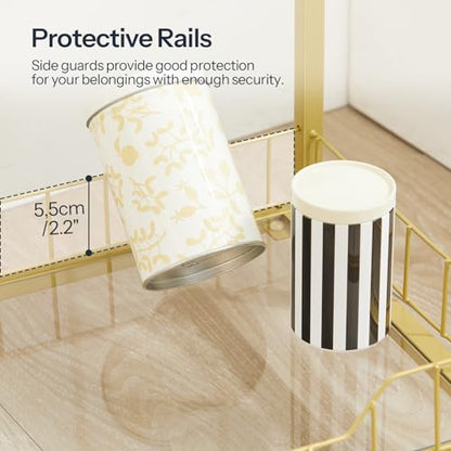HOOBRO Gold Glass Shelf Stand, 4 Tier Standing Shelf Unit, Bathroom Organizer and Storage, Floor Storage Shelves Waterproof, for Bathroom, Laundry, Toilet, Tempered Glass, Gold GD79CJ01 - size: 15" L x 11.8" W x 42.1" H