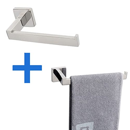 NearMoon Square Hand Towel Holder+ Square Toilet Paper Holder, Premium SUS304 Stainless Steel Rustproof Wall Mounted Towel Ring and Toilet Roll Holder for Bathroom, Kitchen, Washroom, Chrome Finish
