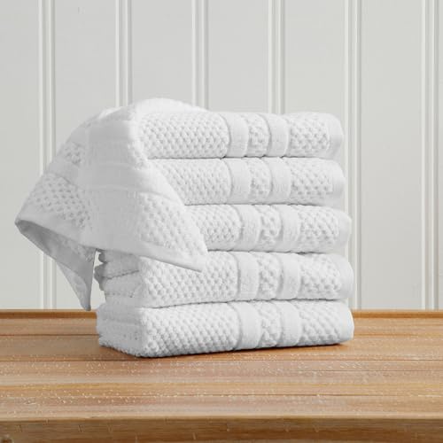 Great Bay Home 100% Cotton 6 Pack Hand Towel Set - Absorbent, Quick-Drying, Checkered Jacquard Bath Towels for Bathroom - Zero-Twist Fibers (White) - color: White, size: Hand Towel (Pack of 6)