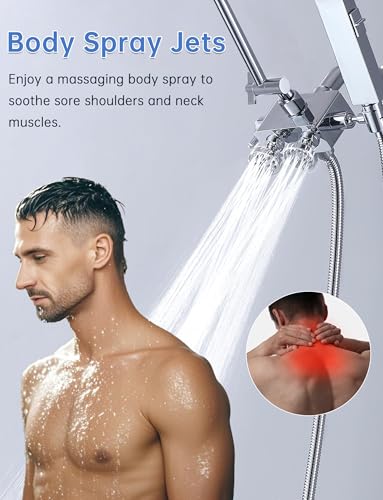 All Metal 12 Inch Shower Head with Body Spray Jets and Handheld (Chrome) | All Metal Construction, Equipped with Body Spray Jets, 14 Inch Adjustable Extension Arm,Power Wash Function Hand Shower - color: Chrome