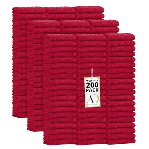 100% Cotton Washcloths 12x12 Inches, 600 GSM, Soft & Absorbent, Durable, Set of 200, Red - color: Red, size: Washcloth Set of 200