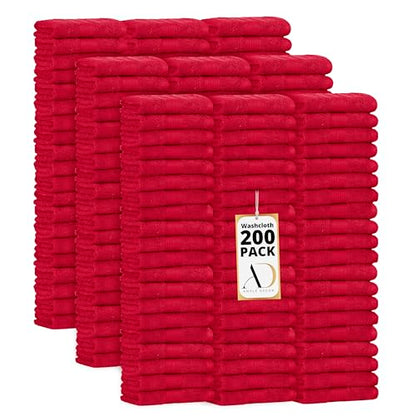 100% Cotton Washcloths 12x12 Inches, 600 GSM, Soft & Absorbent, Durable, Set of 200, Red - color: Red, size: Washcloth Set of 200