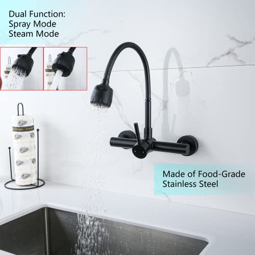 Kitchen Sink Faucet Wall Mount with Sprayer, Stainless Steel Mixer Tap, Matte Black Finish, NSF and Lead-Free Certified for Utility and Laundry Sink Faucets - color: C Style, Matt Black