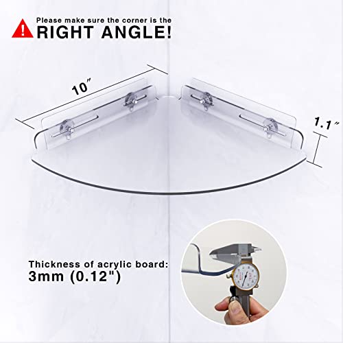 Bakzon Acrylic Corner Shelf 2 Pack, Adhesive Shower Caddy, 0.12" Thick Shatter-Resistant Clear Bathroom Corner Shelves for Tile Wall, No Drill Renter Friendly, 10×10 Inch, 20 lbs Capacity - style: Corner Shelf-Clear