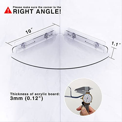 Bakzon Acrylic Corner Shelf 2 Pack, Adhesive Shower Caddy, 0.12" Thick Shatter-Resistant Clear Bathroom Corner Shelves for Tile Wall, No Drill Renter Friendly, 10×10 Inch, 20 lbs Capacity - style: Corner Shelf-Clear