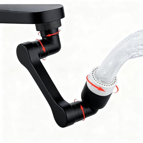 1440° Rotatable Faucet Extender - Universal Kitchen Sprayer, 2 Modes Splash Water Aerator, 1080°+360° Rotating Sink Faucet Aerator Extension, Swivel Faucet Adapter for Kitchen/Bathroom Black
