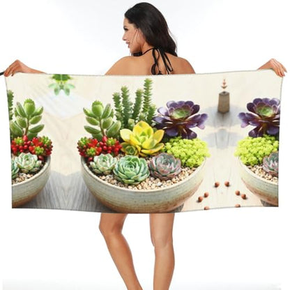 Succulent Potted Plant Quick Dry Bath Towels - Super Soft Bath Towels for Home, Spa, Gym, Travel - color: Succulent Potted Plant, size: 31.5"x63"