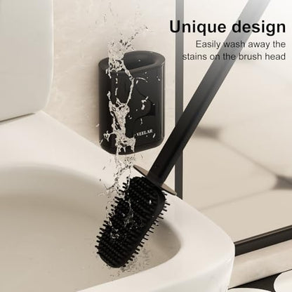Toilet Brush and Holder Set - Wall Mounted Bathroom Scrub Brush, Toilet Bowl Brush and Plunger Set for Bathroom Cleaner (Black) - color: Black