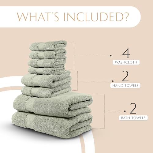 MAURA Sage Green Bath Towel Set of 8 for Bathroom. Turkish Cotton Luxury Bath Towels. Extra Large, Thick, Plush & Soft. Hotel & Spa Quality - Sage Green - color: Sage Green, size: 8-Piece Set (2 Bath, 2 Hand, 4 Washcloth)