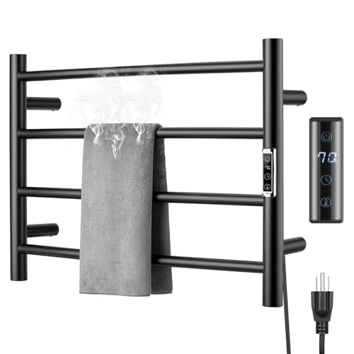 (1 Pack) Electric Towel Warmer with Built-in Timer - Wall Mounted Bathroom Heated Towel Rack, Plug-in Design Black - size: Size 1