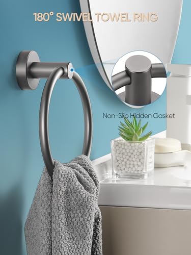 Cobbe Towel Ring, Hand Towel Holder for Bathroom Wall Mounted, Bathroom Towel Rack Round, Towel Hanger for Bathroom, Kitchen, Rv (Gunmetal Grey)