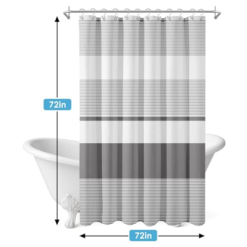 3 in 1 Shower Curtain and Liner,72 x 72 inch, Striped Gray | Shower Curtain and PEVA Liner Set with 12 Rust-Resistant Metal Hooks, Waterproof Fabric Curtains for Bathroom - color: Grey