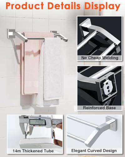 Alise Double Towel Bar,24" Double Towel Racks for Bathroom,Polished Chrome | Quick Drying Bathroom Towel Holder, SUS304 Stainless Steel Towel Hanger Wall Mounted, Useable Length 22.7" - color: Polished Chrome, size: 24-Inch (2-Bars)