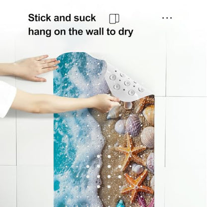 LNOND Summer Beach Bathtub Mat Non Slip, 40 X 16 Inch Tub Mat for Bathroom, Waves and Beach Bath Tub Shower Mat with Drain Holes and Suction Cups - color: Waves and Beach Bathtub Mat