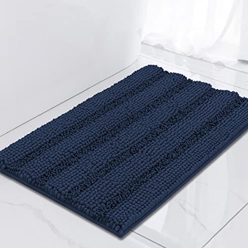 Turquoize Bathroom Rugs Shaggy Chenille Bath Rug Non Slip Thick Shaggy Bath Mats for Bathroom Chenille 1-Piece Bath Mat Set, Soft Super Absorbent Shower Rug Washable Mats, 17"x 24", Navy - color: Navy, size: 17" x 24"