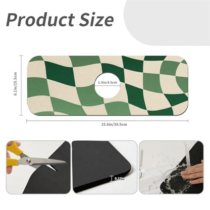Kitchen Sink Splash Guard，Green-and cream checkered Faucet Mat Sink Gadgets-Super Absorbent Fast Drying Mat Drip Catcher for Kitchen, Bathroom,Sink Mat, Dish Drying Mat, Bathroom(15" X 5.5" ) - color: Green-and cream checkered