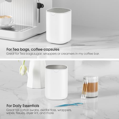 CEROELDA Mini Desktop Trash Can with Swing-Top Lid, 0.4 Gal/1.5L Tabletop Trash Can, Small Wastebasket for Bathroom Countertop, Vanitie, Coffee Area, or Office (White) - color: White