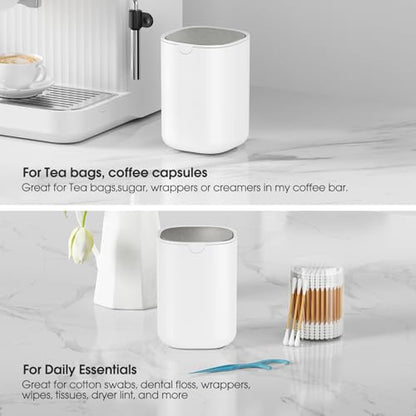 CEROELDA Mini Desktop Trash Can with Swing-Top Lid, 0.4 Gal/1.5L Tabletop Trash Can, Small Wastebasket for Bathroom Countertop, Vanitie, Coffee Area, or Office (White) - color: White