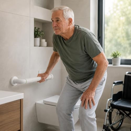 Shower Grab Bars for Seniors, 16-Inch Stainless Steel Safety Handle | handicap grab bar | Heavy-duty support | Glow-in-the-dark ring | wall-mounted grab bar | shower safety rail