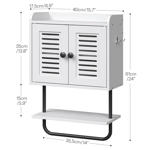 HOOBRO Medicine Cabinet, Double Doors Bathroom Wall Cabinet with Towel Bar, Adjustable Shelf, 2 Hooks, Over The Toilet Storage Cabinet, for Bedroom, Kitchen, White BW46CW01 - color: White + Black