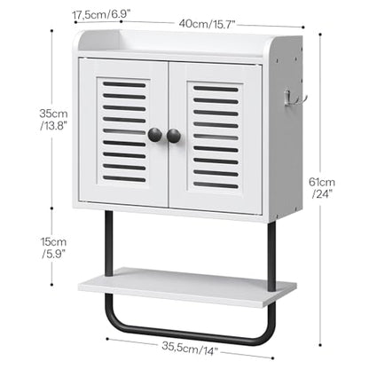 HOOBRO Medicine Cabinet, Double Doors Bathroom Wall Cabinet with Towel Bar, Adjustable Shelf, 2 Hooks, Over The Toilet Storage Cabinet, for Bedroom, Kitchen, White BW46CW01 - color: White + Black