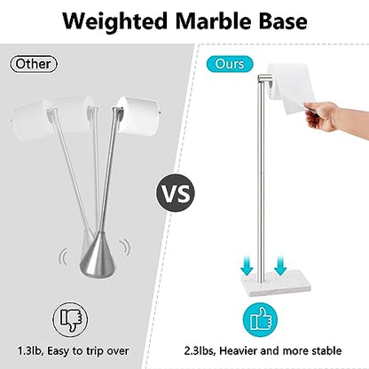 Toilet Paper Holder Free Standing, 6 Rolls Modern Stainless Steel Standing Bathroom Toilet Paper Roll Holder Stand with Storage Brushed Nickel Tissue Holder, Marble Base, Naturous - color: Brushed Nickel