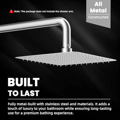 Hibbent All Metal 10x9 Inch Shower Head, High Pressure Stainless Steel Rain Showerheads, Bathroom Rainfall Showerhead with Ultra-thin Design, Adjustable Brass Ball Joint, Silicone Nozzles, Chrome - color: Chrome, size: 10 Inch