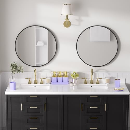 Bathroom Set - 27PC Bathroom Sets with Shower Curtain and Rugs, Purple Bathroom Set, Bathroom Accessory Set, Trash Can, Toilet Brush & 3 PC Soap Dispensers - color: Purple, size: Bath Set+Boho Shower Curtain+Bath Rugs