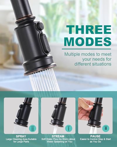 Bridge Faucet Oil Rubbed Bronze: Brass Two Handles Bridge Kitchen Faucet with Pull Down Sprayer - 3 Hole 8 Inch Centerset Kitchen Sink Faucet for Farmhouse RV Laundry, 360° Swivel Spout - color: Oil Rubbed Bronze