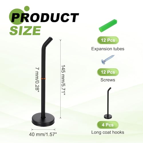 uxcell 4Pcs 5.7 Inch Coat Hooks, Stainless Steel Long Nose Wall Mount Hook, Robe Towel Hangers with Screws for Livingroom Bathroom Closets and Wardrobe, Black - color: Black, size: 5.7 Inch