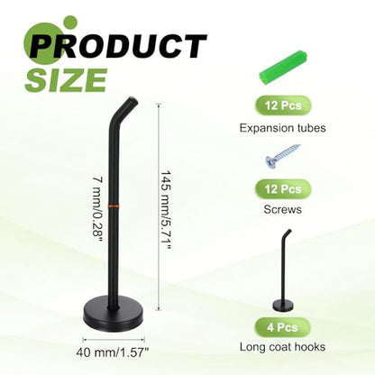 uxcell 4Pcs 5.7 Inch Coat Hooks, Stainless Steel Long Nose Wall Mount Hook, Robe Towel Hangers with Screws for Livingroom Bathroom Closets and Wardrobe, Black - color: Black, size: 5.7 Inch