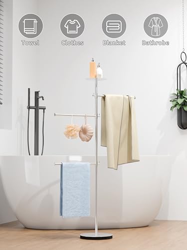RFOUO Freestanding Towel Rack for Bathroom, 42-Inch,Brushed Nickel | Floor Bath Towel Holder Stand, Heavy Marble Base,Towel Drying Rack, Stainless Steel Brushed Finish