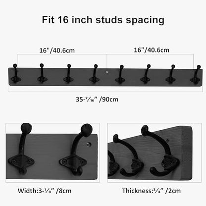 WEBI Rustic Coat Rack Wall Mount,35.43" Long 8 Cast Iron Coat Hooks Wall Mounted,Heavy Duty Wall Coat Hanger Hooks for Hanging Coats,Clothes,Jacket,Gray,2 Packs - color: Gray, size: 35 Inch(2 Packs)