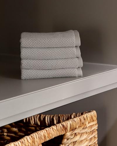 Cozy Earth Nantucket 60% Cotton 40% Viscose from Bamboo Washcloth | 600 GSM Plush and Fast-Drying with Rice Weave Pattern, 4 Pack 13" x 13" Luxury Washcloth, Light Grey - color: Heathered Light Grey, size: Washcloth