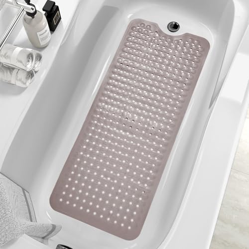 MOONFLY Shower and Bathtub Mat,40x16 Inches,Extra Long Non Slip Mats with Suction Cups and Drain Holes, Machine Washable and Anti Slip Bathmats, Bathroom Mats for Tub Nonslip (Tan) - color: Tan